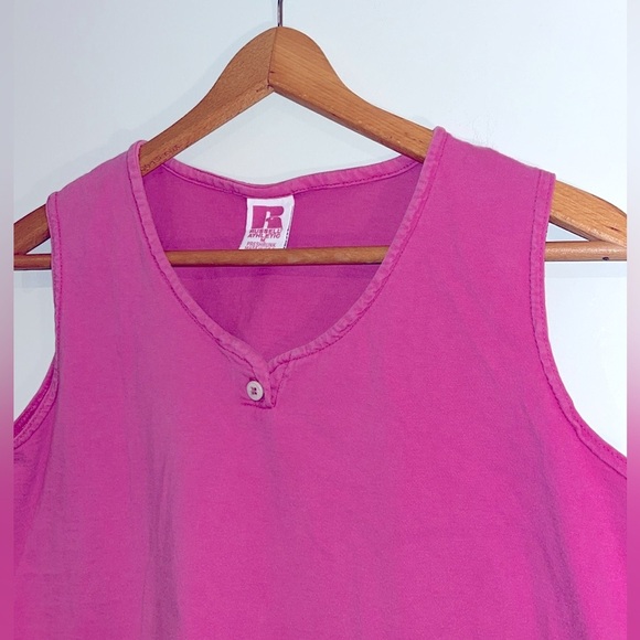 RUSSELL ATHLETIC Vintage 90s Cotton Tank Top Sleeveless USA Made Medium Button - Picture 3 of 6